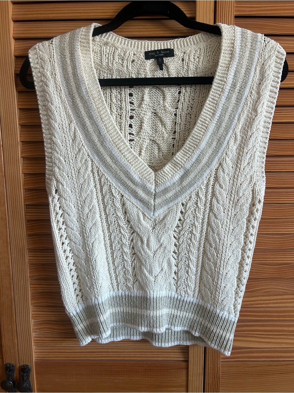 rag & bone Cream Cable Knit V-Neck Sweater Vest